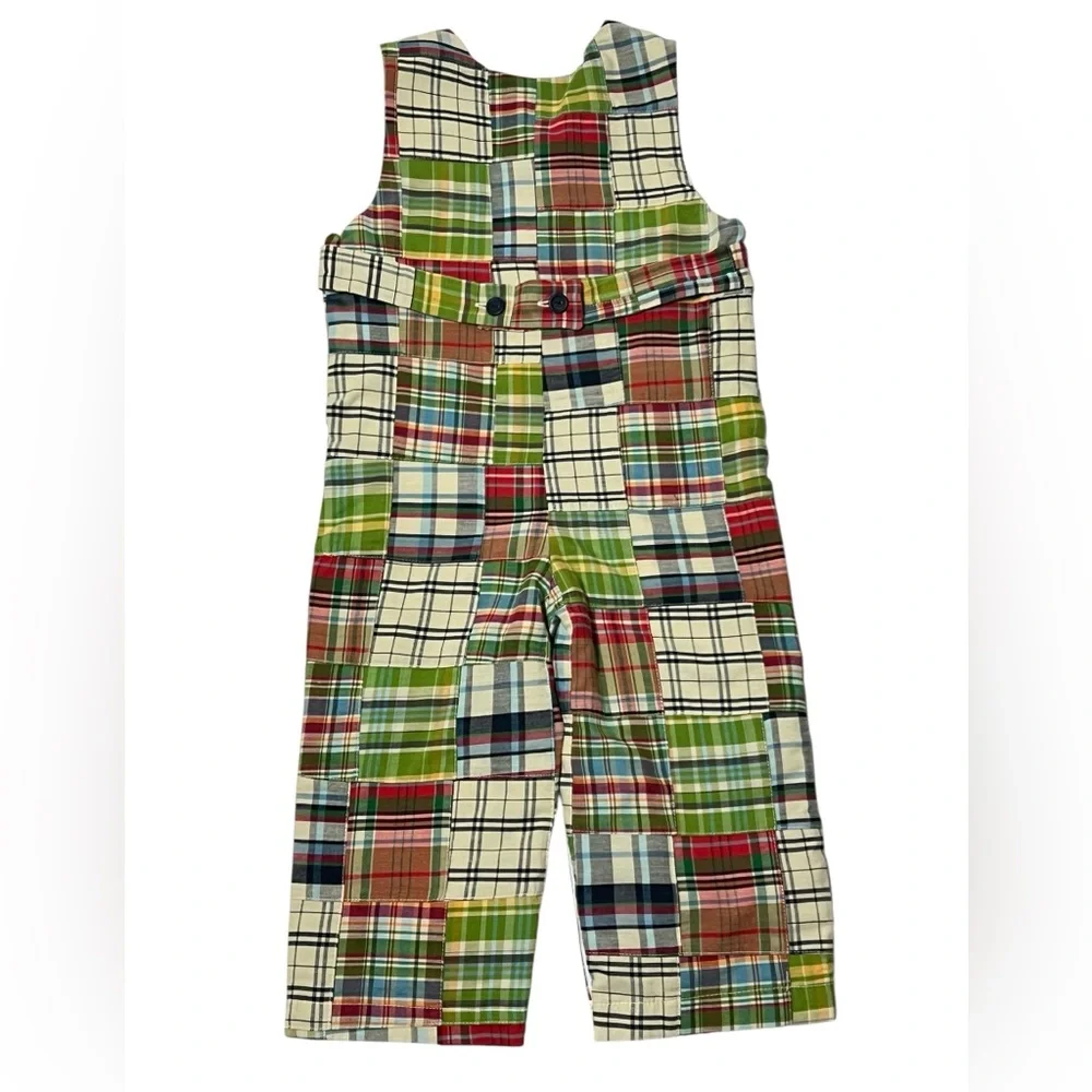 Kellys Kids Madras Jon Jon Size 3 Romper Patchwork Snap Legs Plaid Beach Unisex
